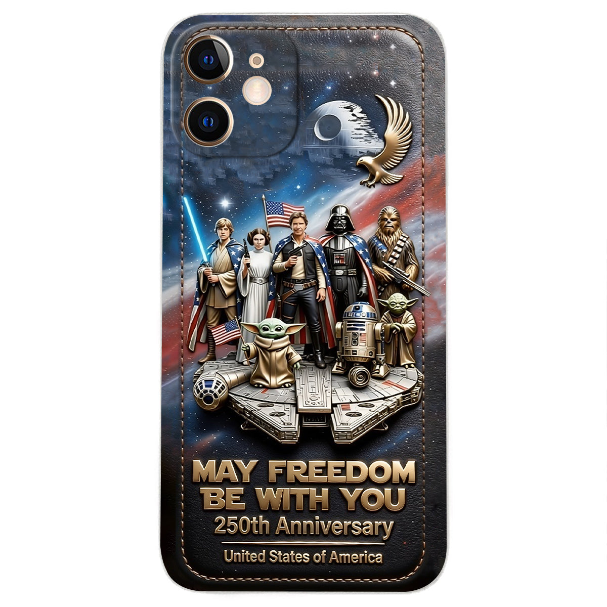 May Freedom Be With You - Personalized The Force 3D Embossed Leather Phone Case