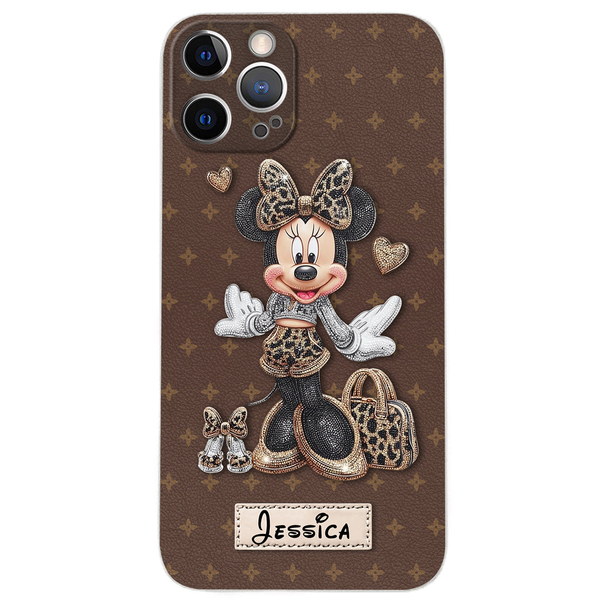 Chic Leopard Print & Bow Mouse - Personalized Mouse Leather Phone Case