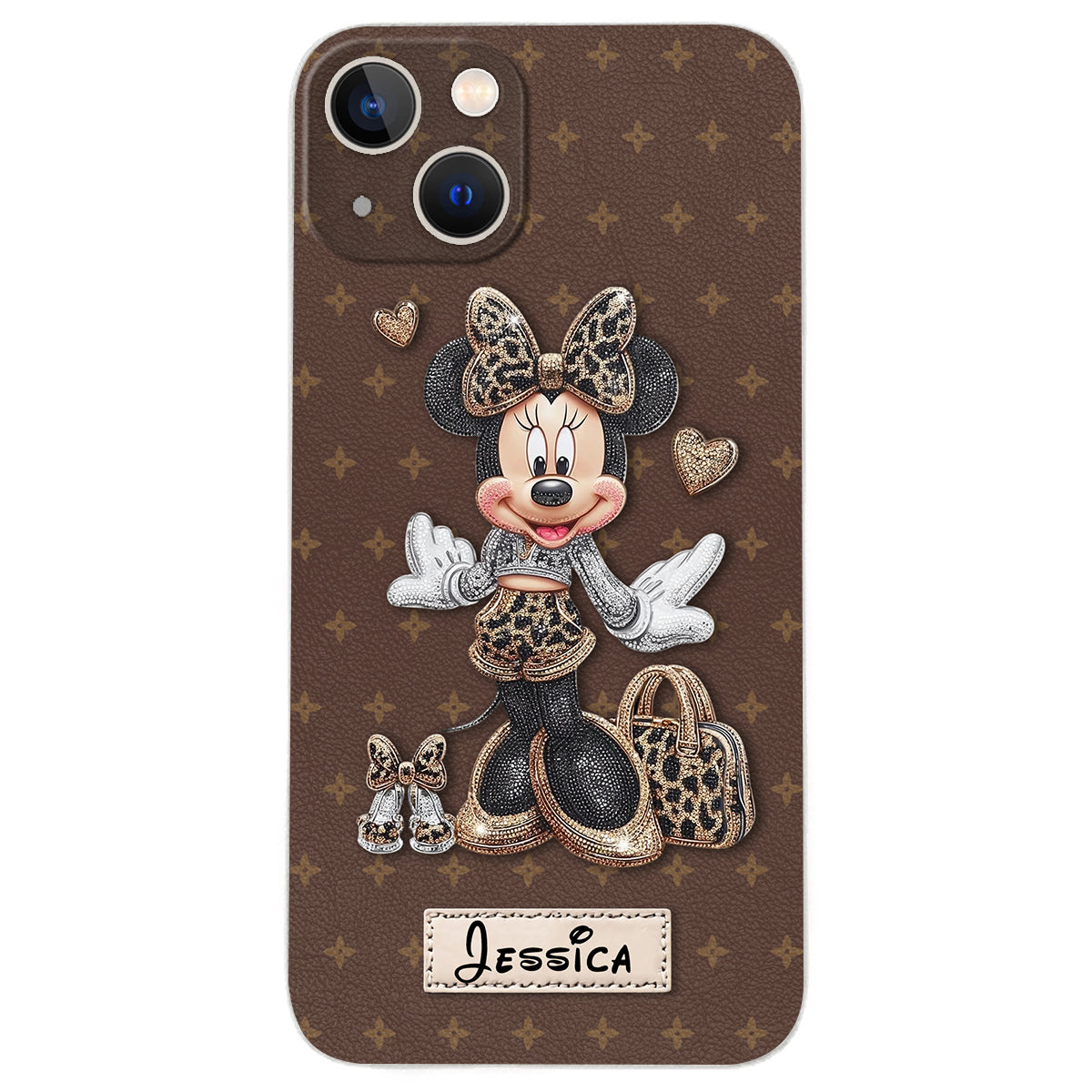 Chic Leopard Print & Bow Mouse - Personalized Mouse Leather Phone Case