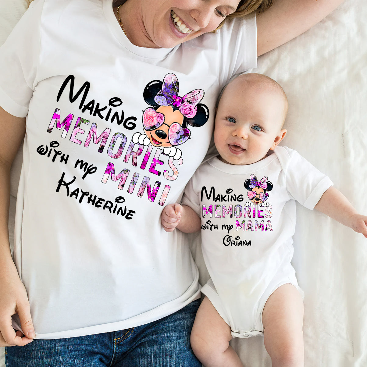 Making Memories With Mama - Personalized Mother T-shirt And Baby Onesie
