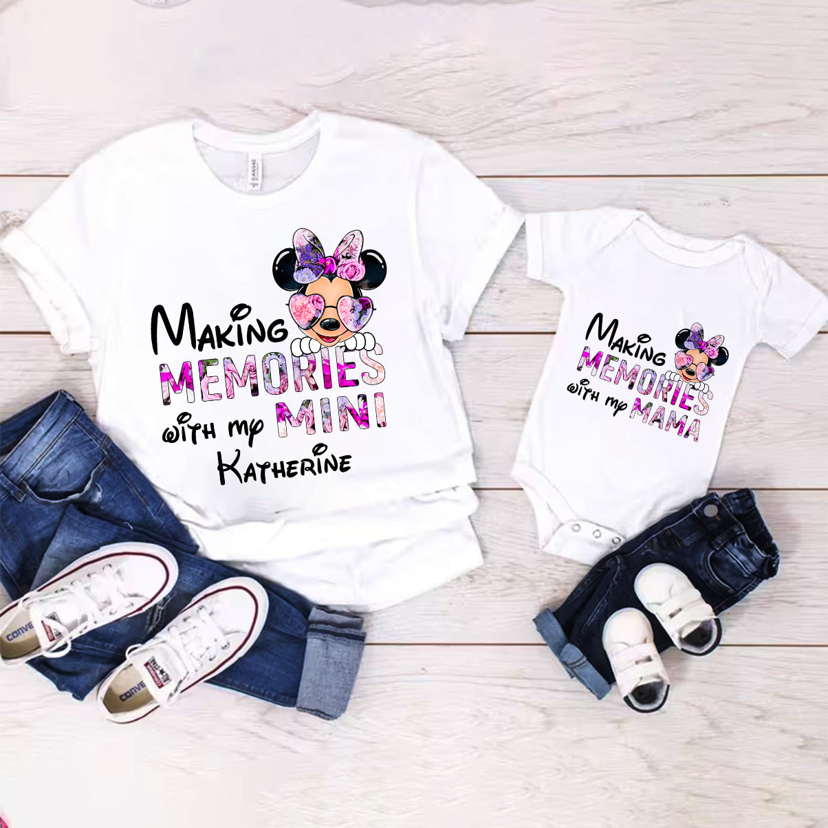 Making Memories With Mama - Personalized Mother T-shirt And Baby Onesie