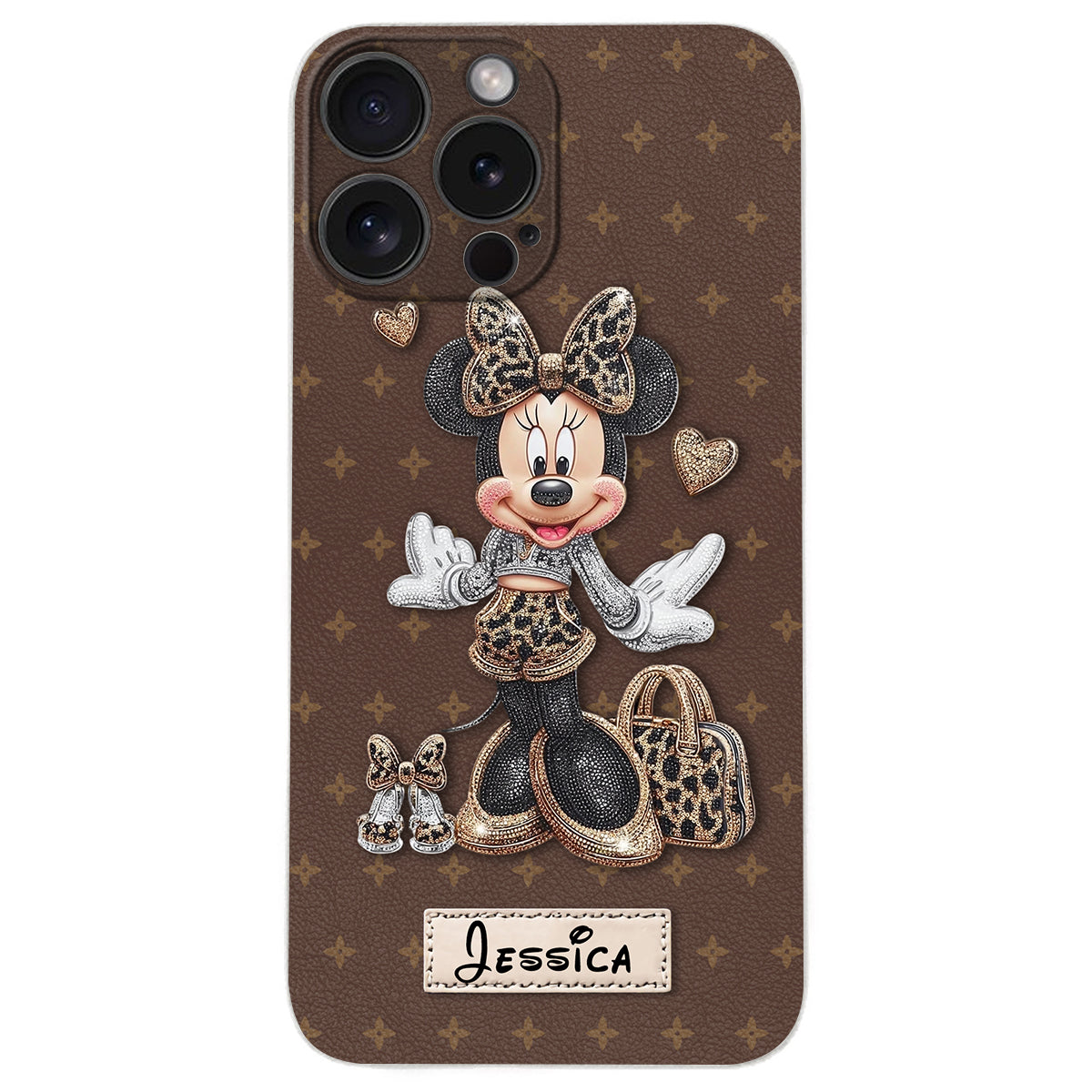 Chic Leopard Print & Bow Mouse - Personalized Mouse Leather Phone Case