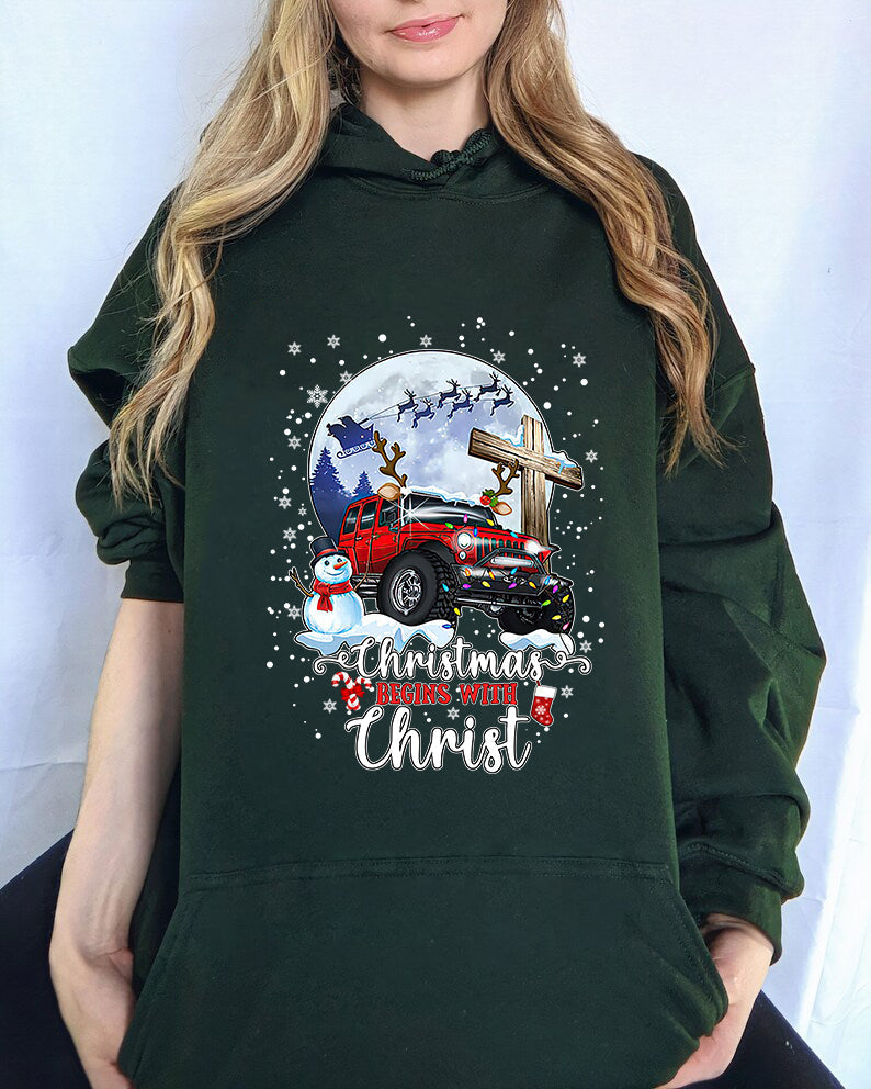 Christmas Begins With Christ Car T-shirt and Hoodie 0823
