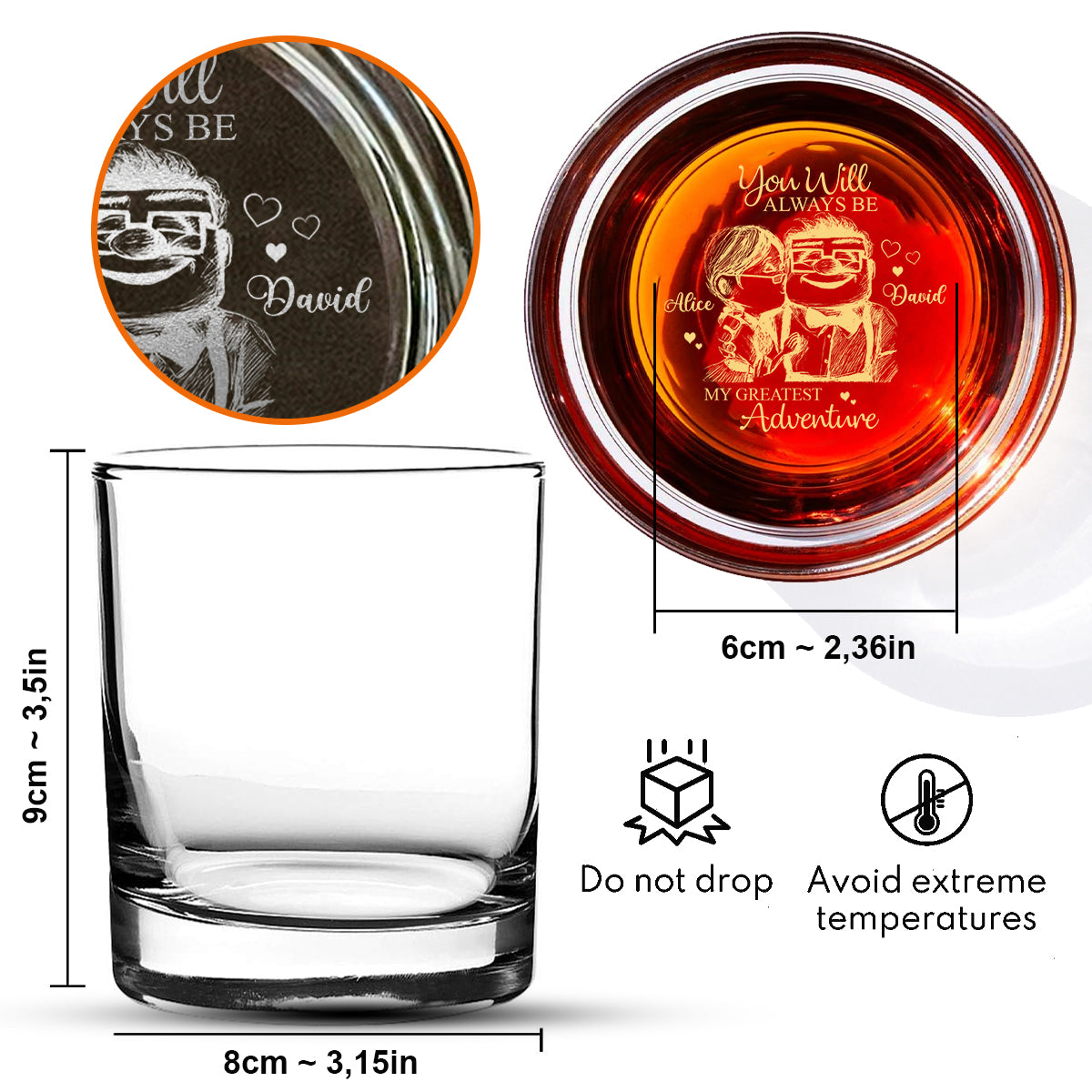 Carl and Elli - Personalized Mouse Engraved Whiskey Glass