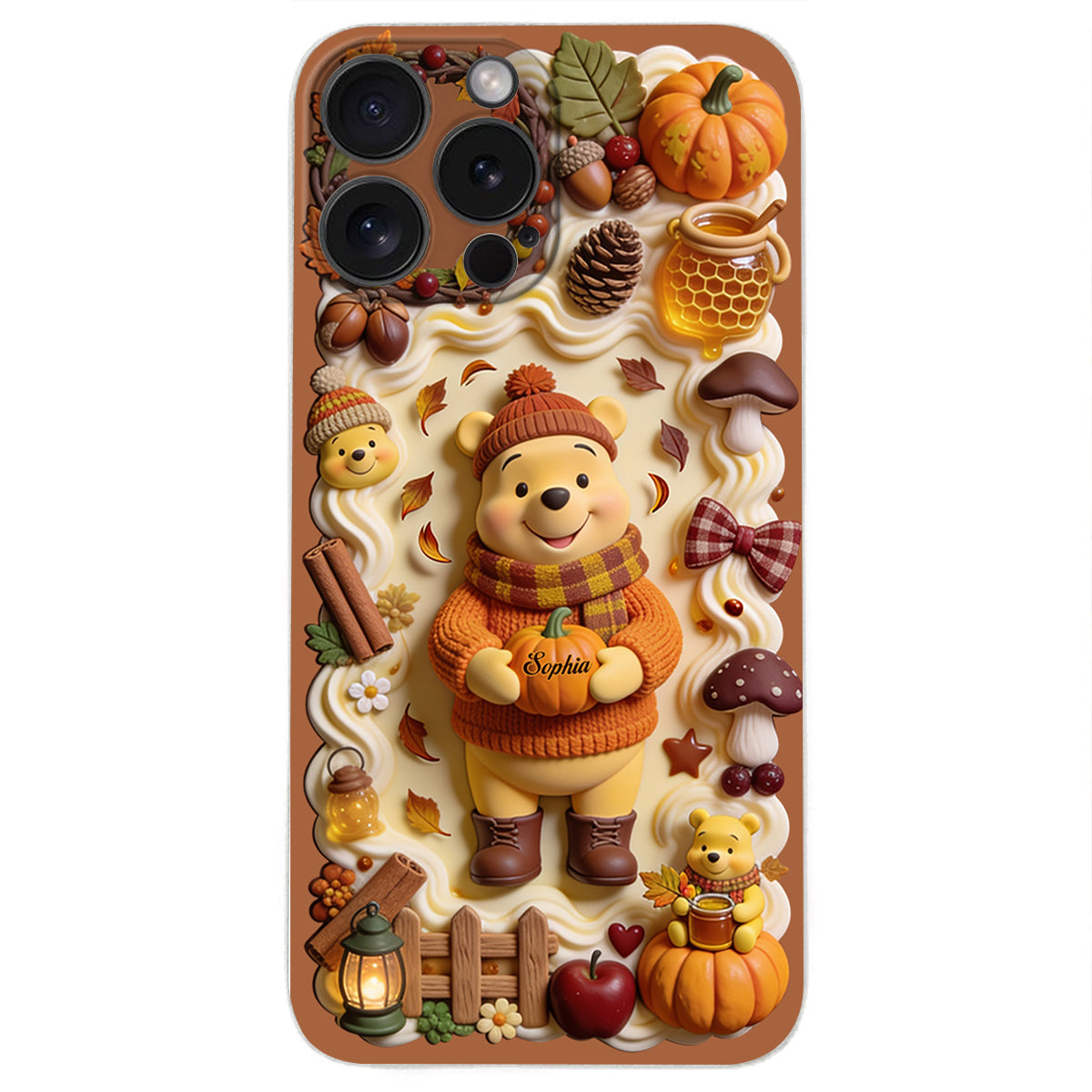 Cozy Vibe Cute Bear - Personalized Yellow Bear 3D Embossed Leather Phone Case