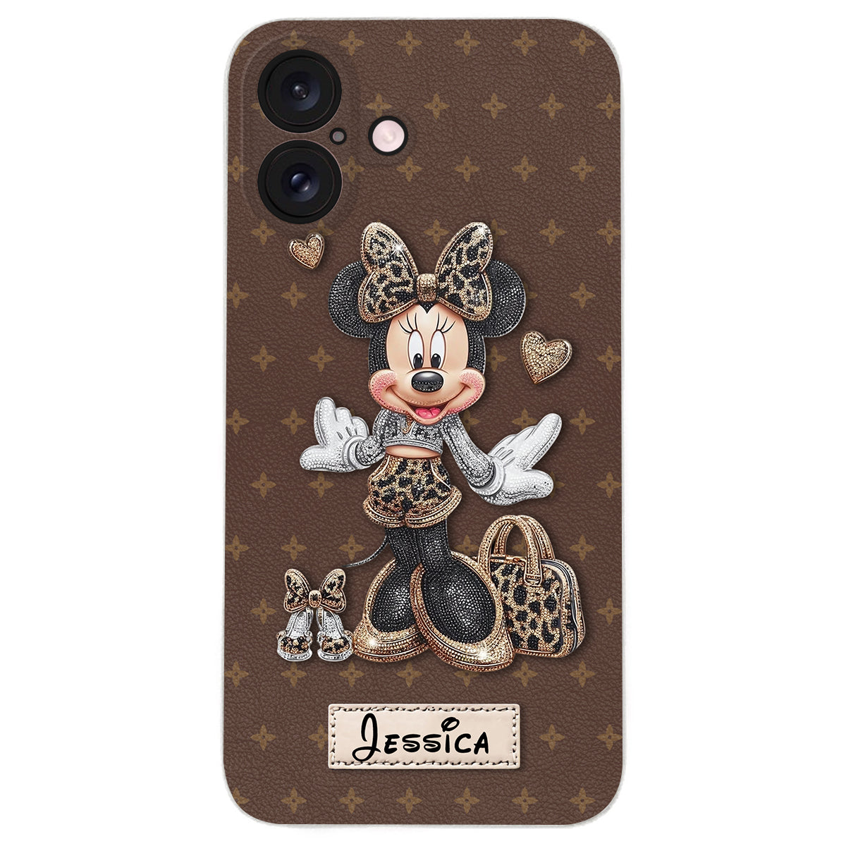 Chic Leopard Print & Bow Mouse - Personalized Mouse Leather Phone Case