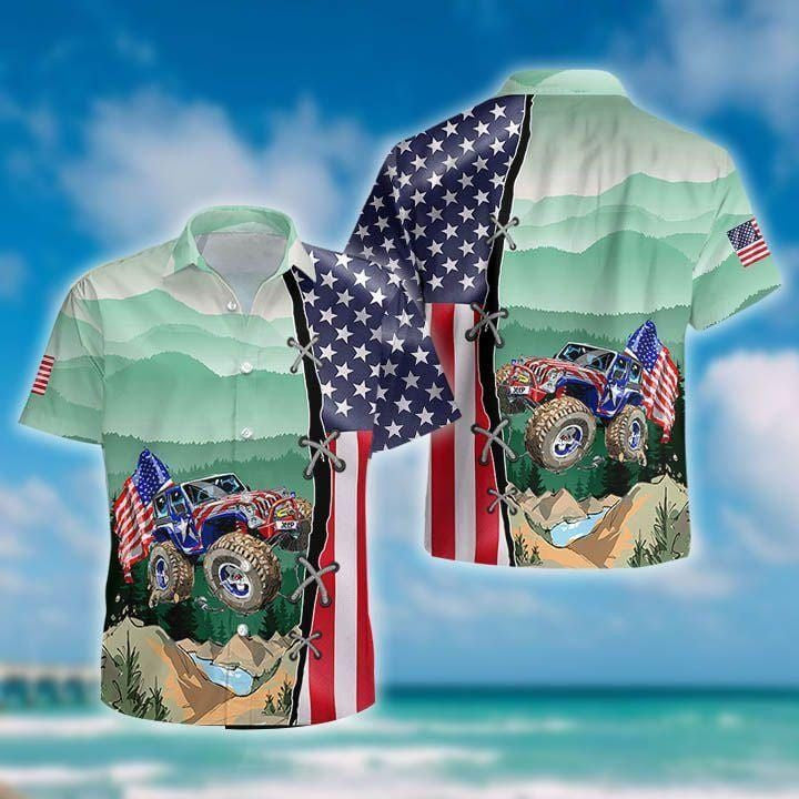 American Flag Car Hawaiian Shirt 0523