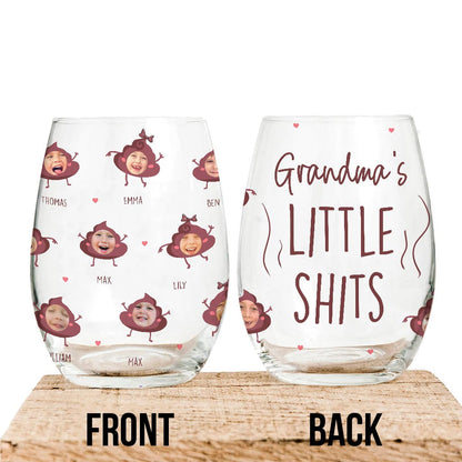 Mommy's Little Shit - Gift for mom, grandma, dad, grandpa - Personalized All Over Wine Glass