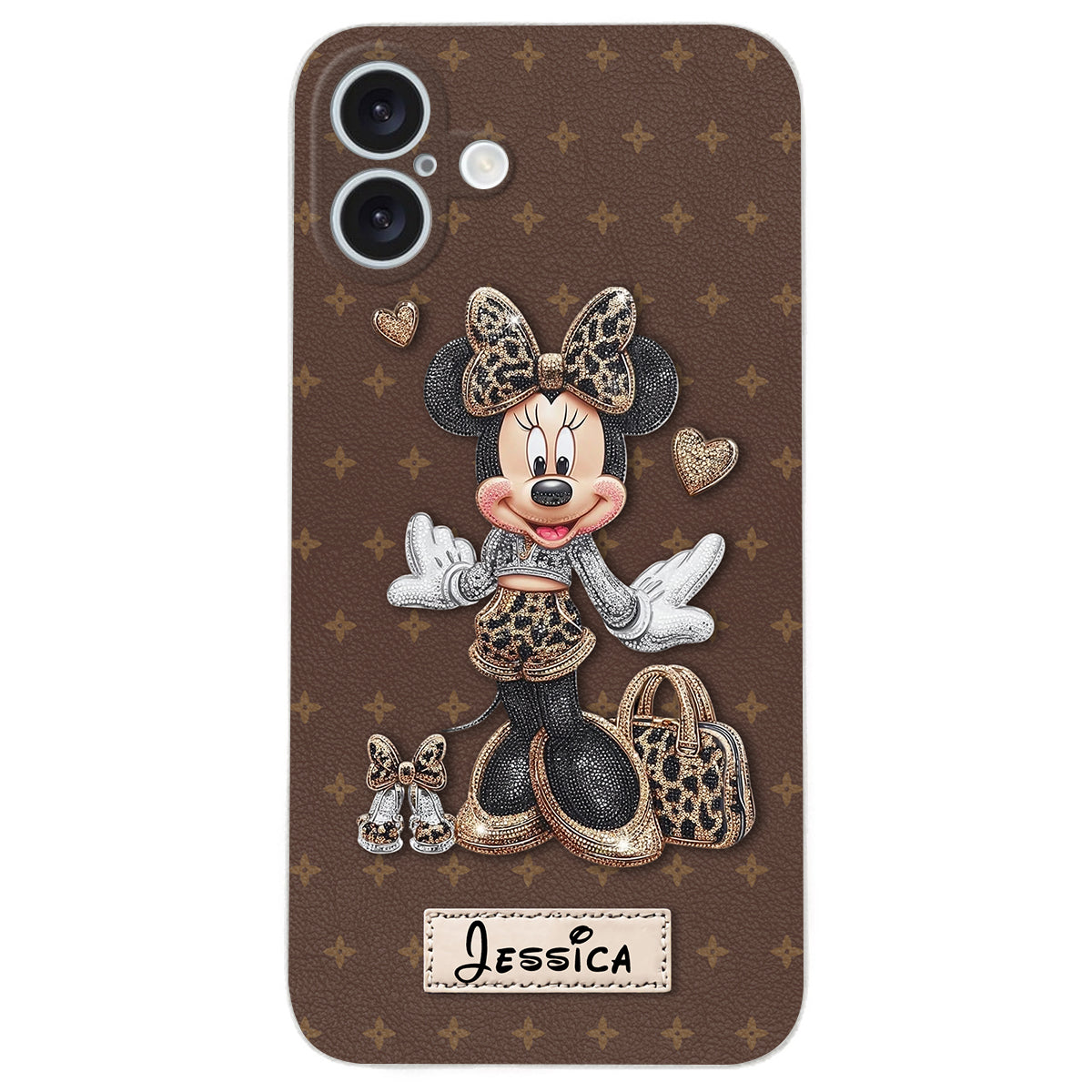 Chic Leopard Print & Bow Mouse - Personalized Mouse Leather Phone Case