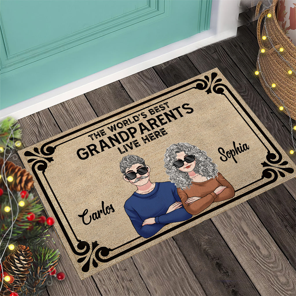 The World's Best Grandparents/Grandma/Grandpa Live Here - Personalized Grandma Doormat