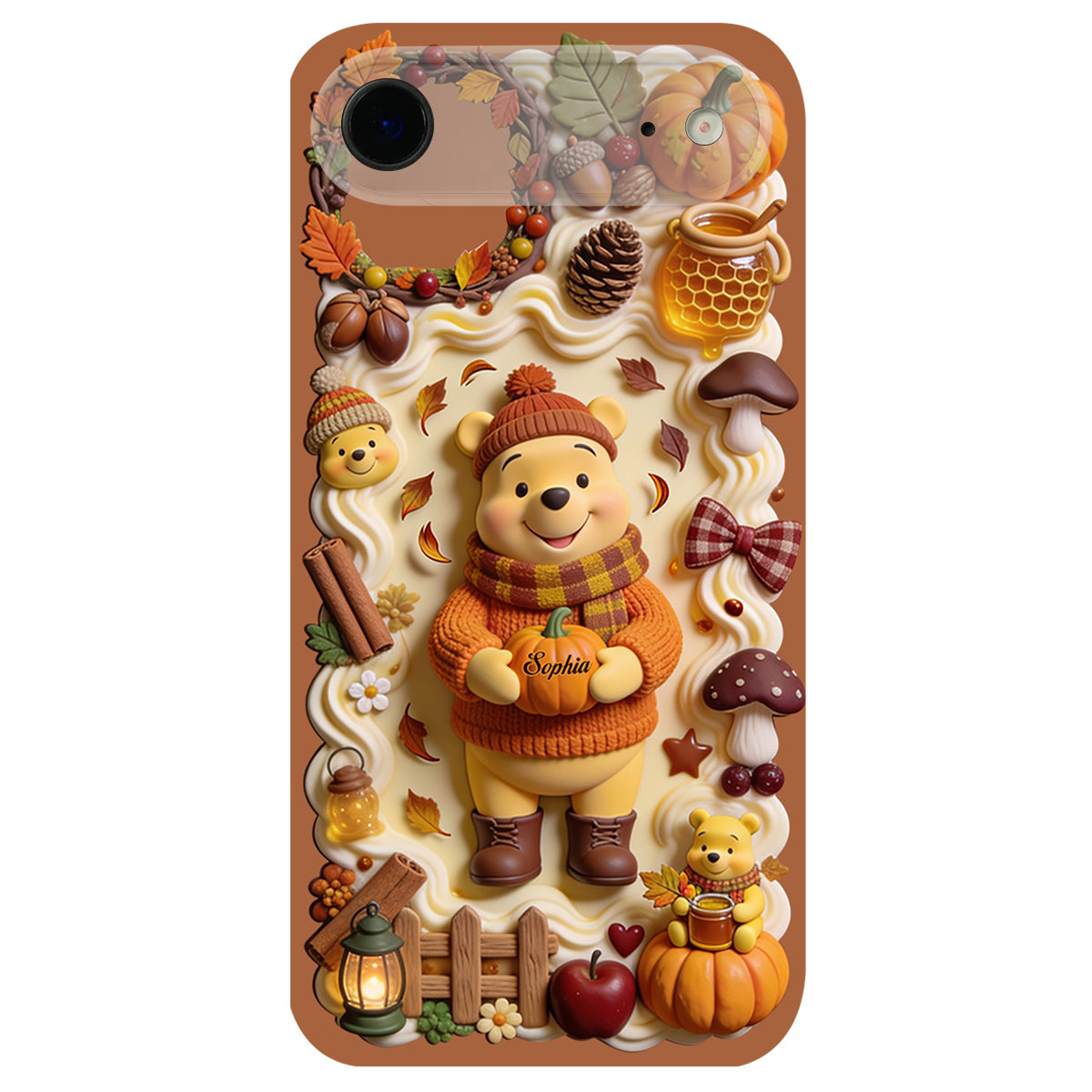 Cozy Vibe Cute Bear - Personalized Yellow Bear 3D Embossed Leather Phone Case