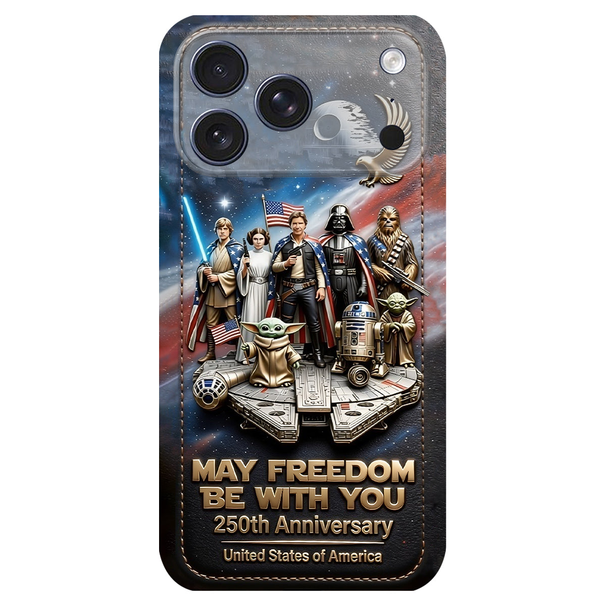 May Freedom Be With You - Personalized The Force 3D Embossed Leather Phone Case