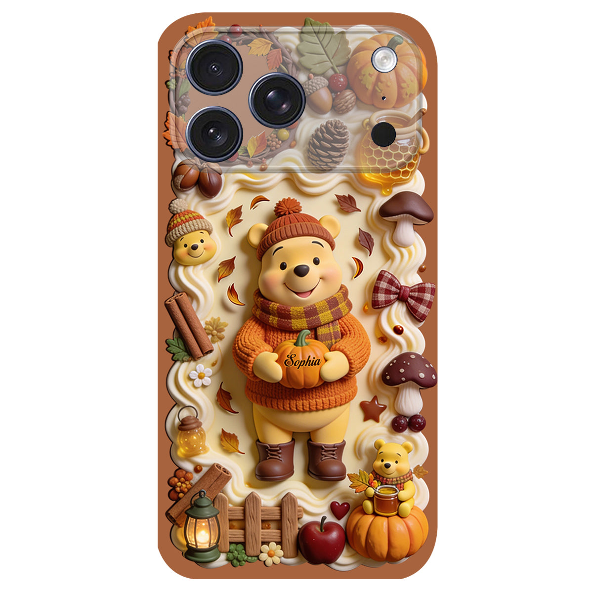 Cozy Vibe Cute Bear - Personalized Yellow Bear 3D Embossed Leather Phone Case