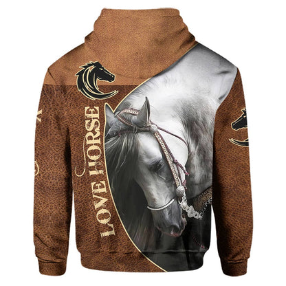 Love Horses - Personalized Horse Hoodie and Sweatpants With Leather Pattern Print