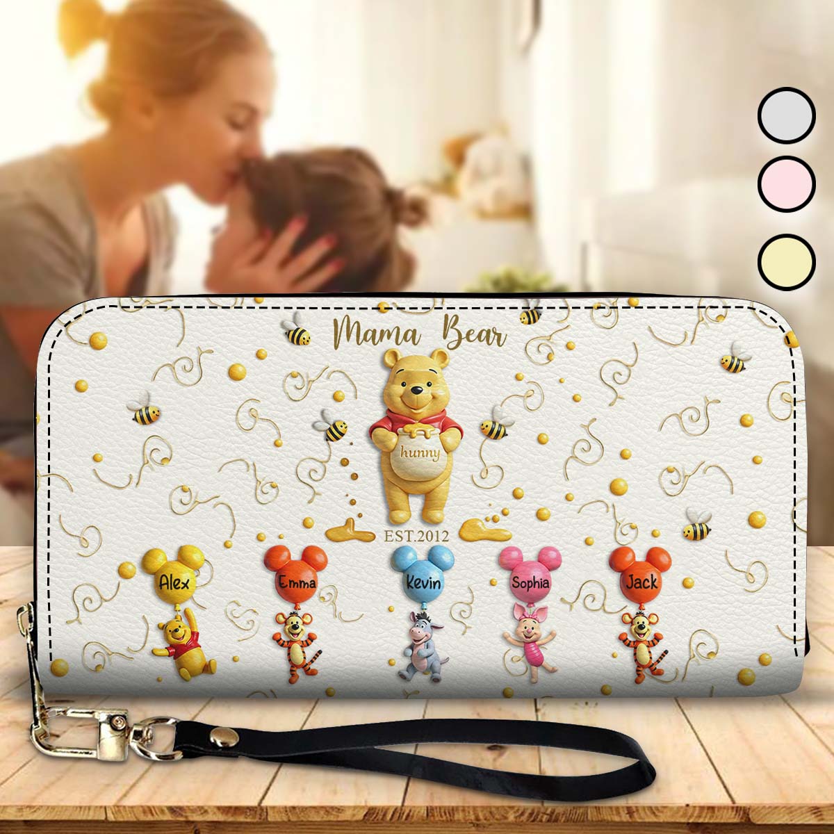 Mama Bear - Personalized Mouse Leather Long Wallet