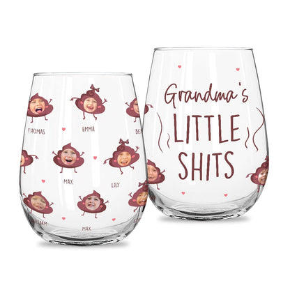 Mommy's Little Shit - Gift for mom, grandma, dad, grandpa - Personalized All Over Wine Glass