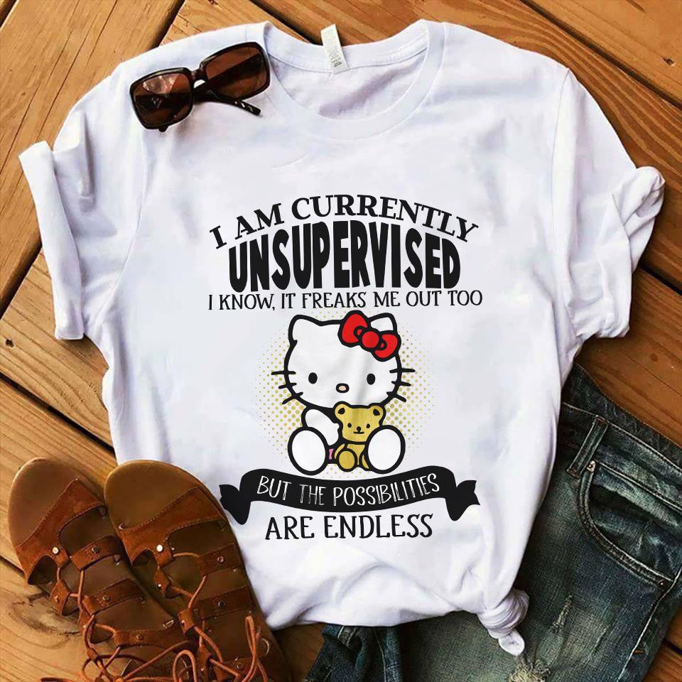 Currently Unsupervised White Kitten T-shirt and Hoodie 0823