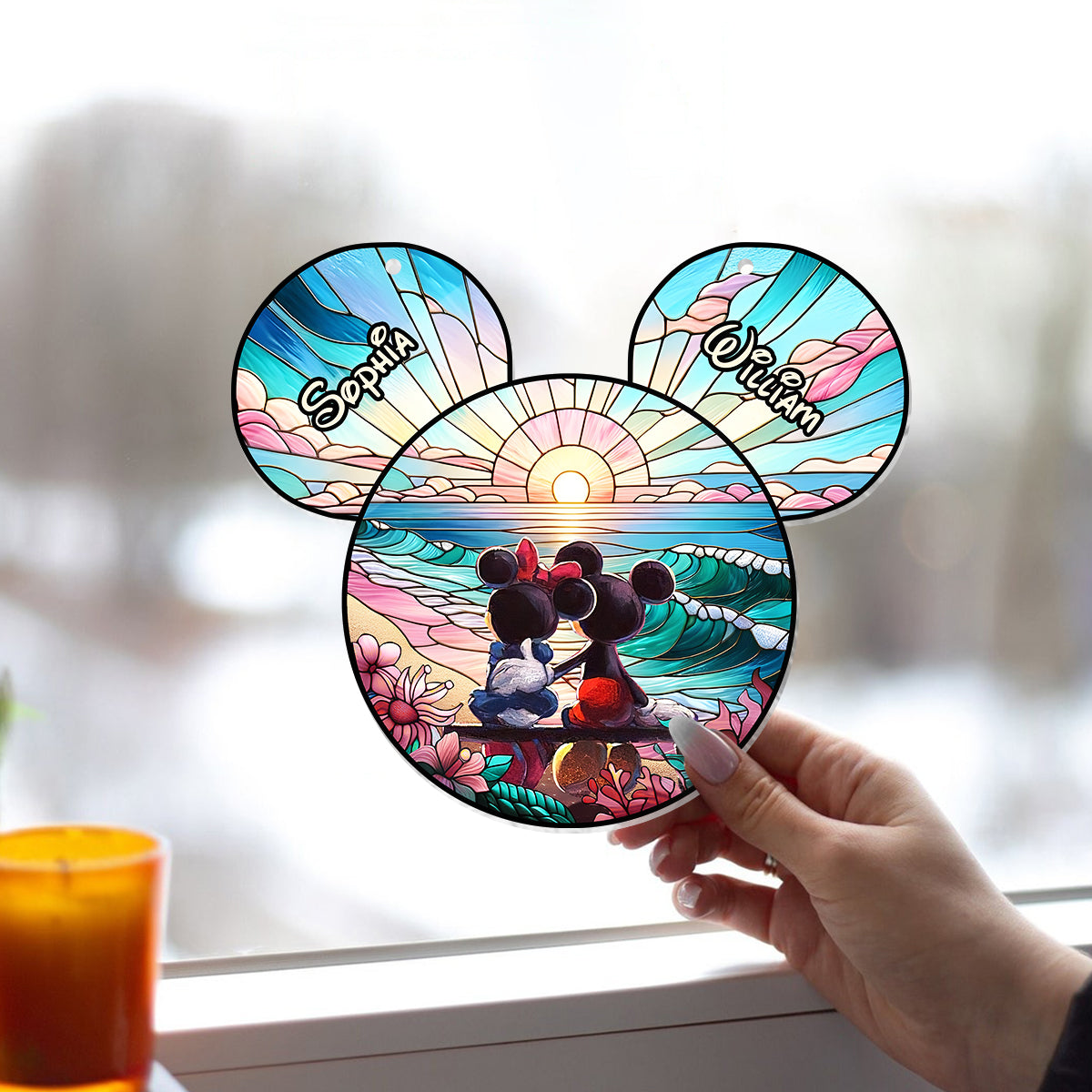 Romantic Sunrise - Personalized Mouse Window Hanging Suncatcher Ornament