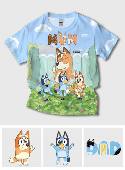 Cool Mum Cool Dad Cute Blue Dog - Personalized Mother All Over Shirt