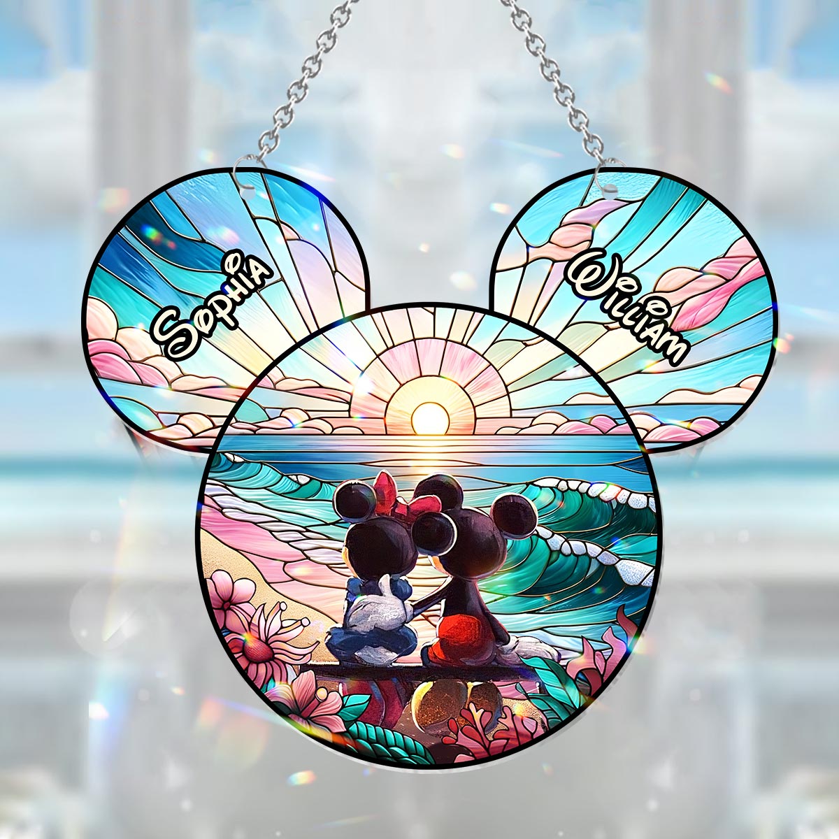 Romantic Sunrise - Personalized Mouse Window Hanging Suncatcher Ornament