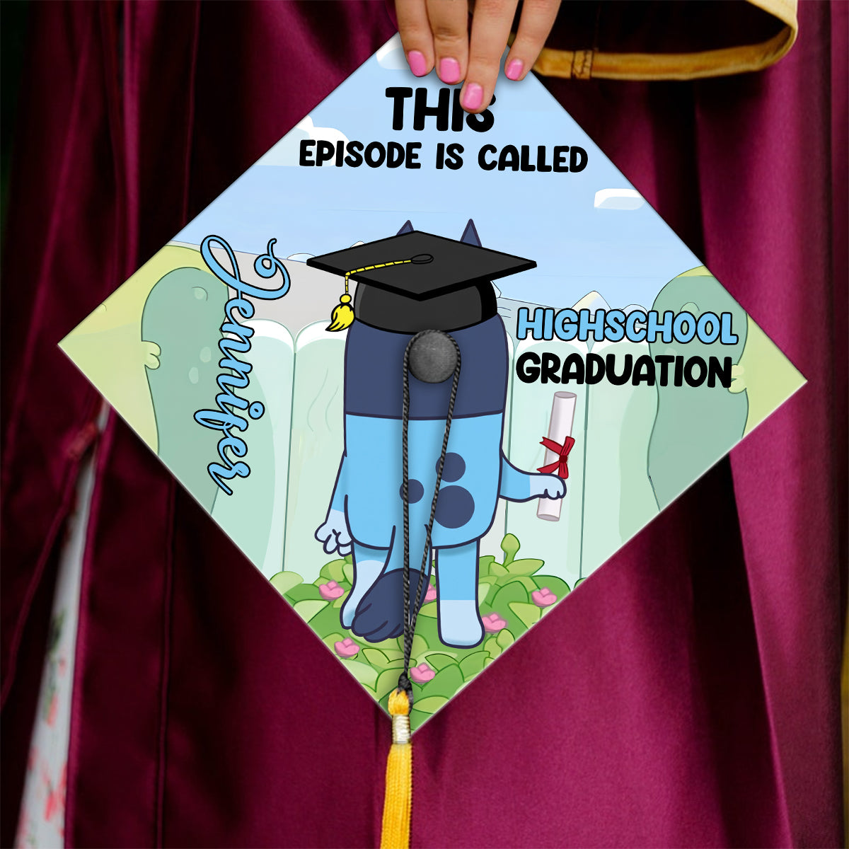 This Episode Is Called Cool Blue Dog - Personalized Graduation Cap Topper