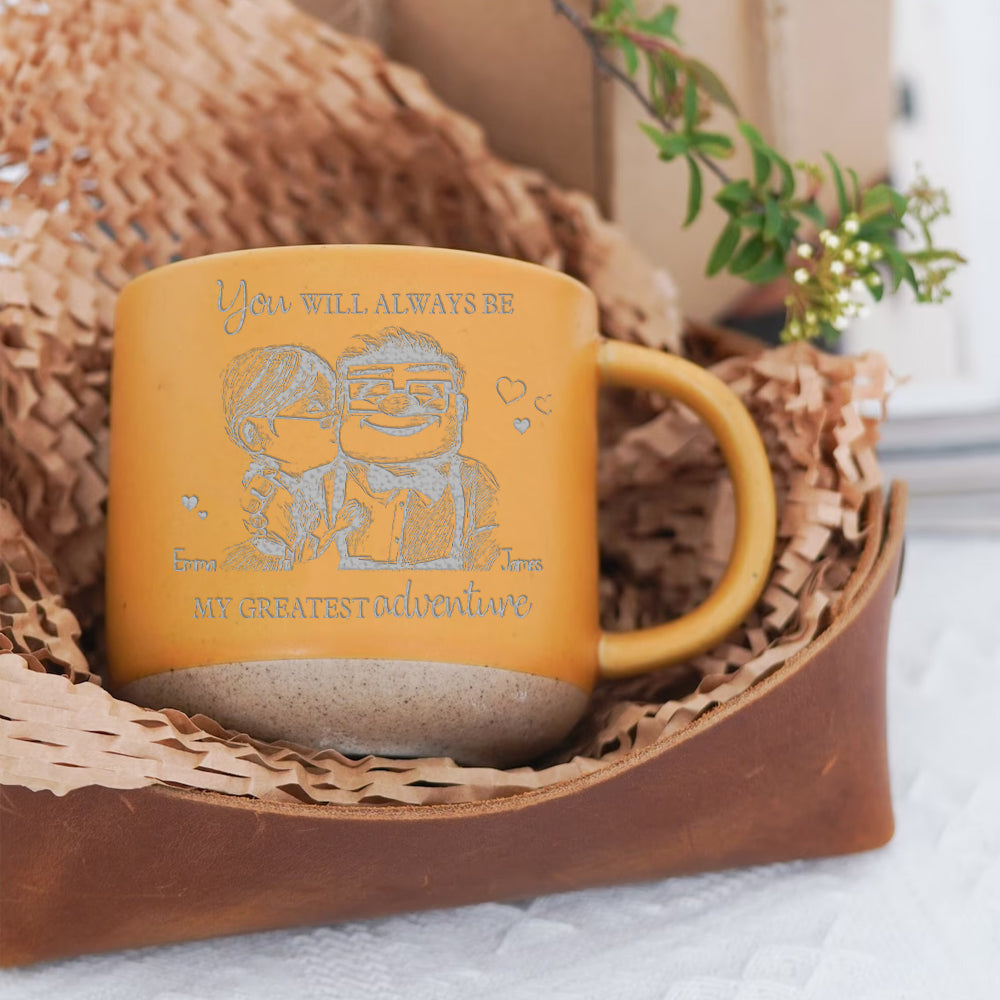 Carl and Elli - Personalized Mouse Engraved Pottery Mug