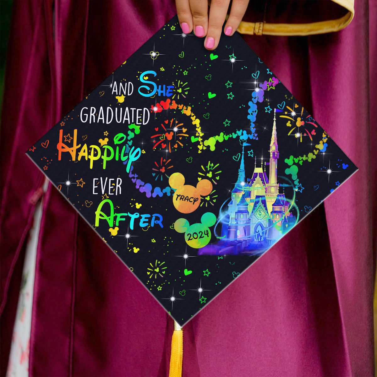 And She Graduated Happily Ever After - Personalized Graduation Cap Topper