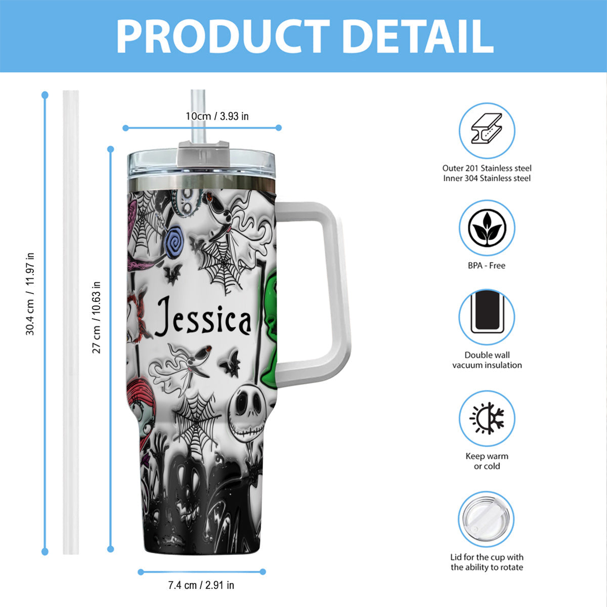 Nightmare - Personalized Nightmare Tumbler With Handle