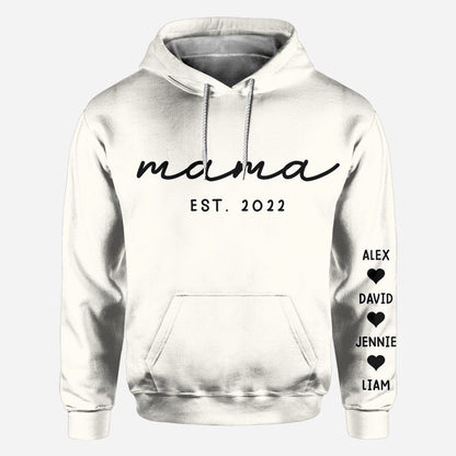 Mama Est. Kids Children Names On Sleeves - Personalized Mother All Over Shirt