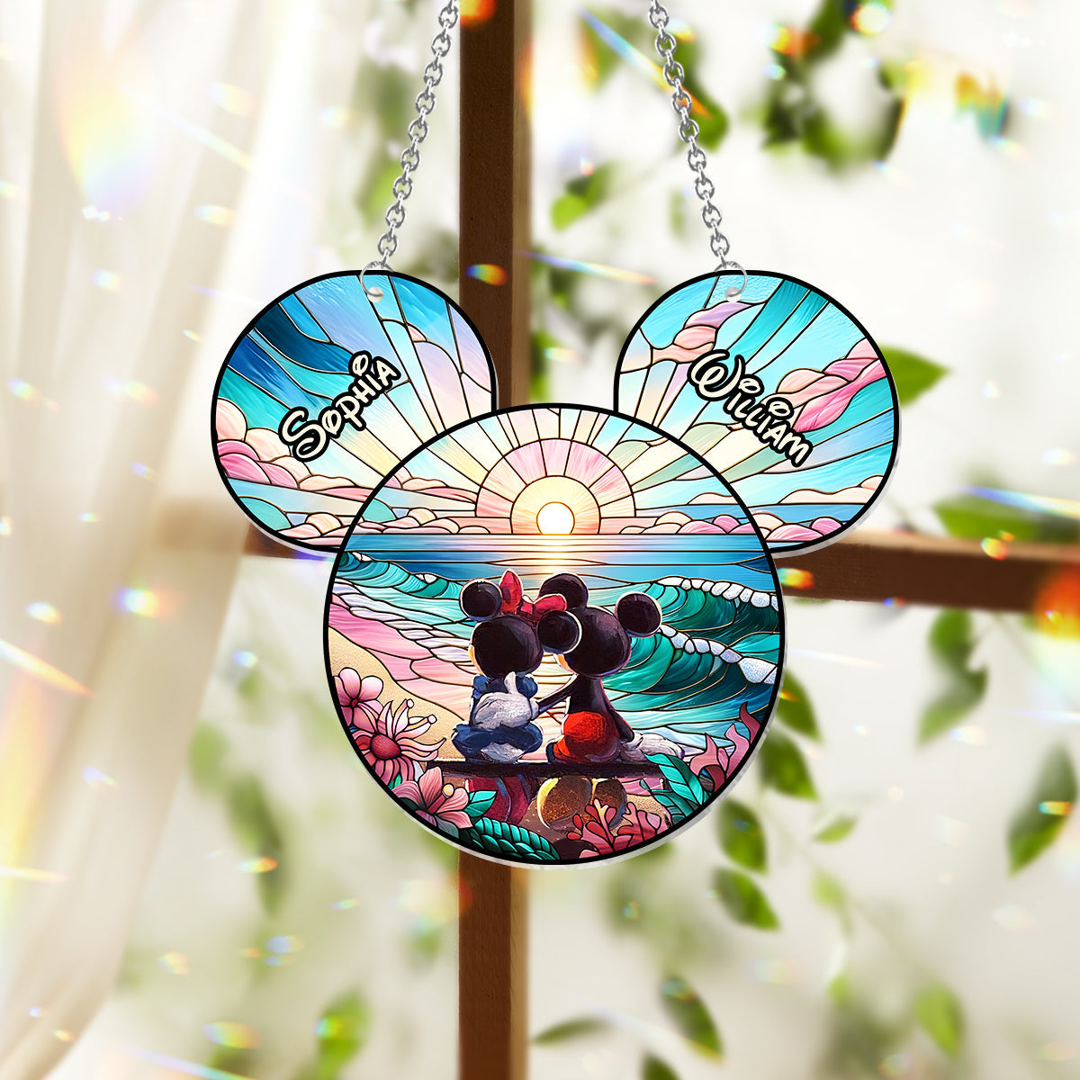 Romantic Sunrise - Personalized Mouse Window Hanging Suncatcher Ornament