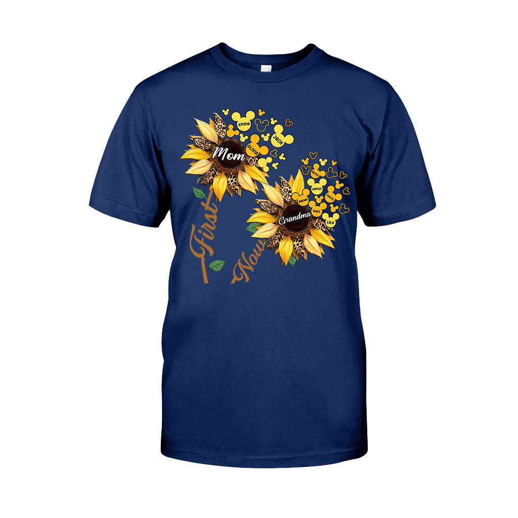 First Mom Now Grandma Sunflower Mouse Ears - Personalized Grandma T-shirt And Hoodie