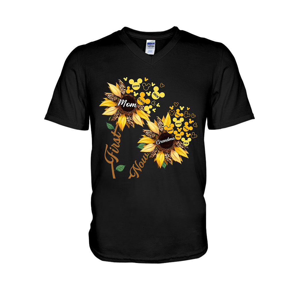 First Mom Now Grandma Sunflower Mouse Ears - Personalized Grandma T-shirt And Hoodie