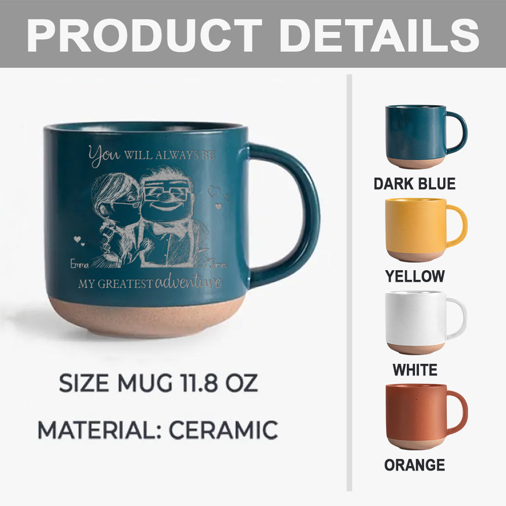 Carl and Elli - Personalized Mouse Engraved Pottery Mug