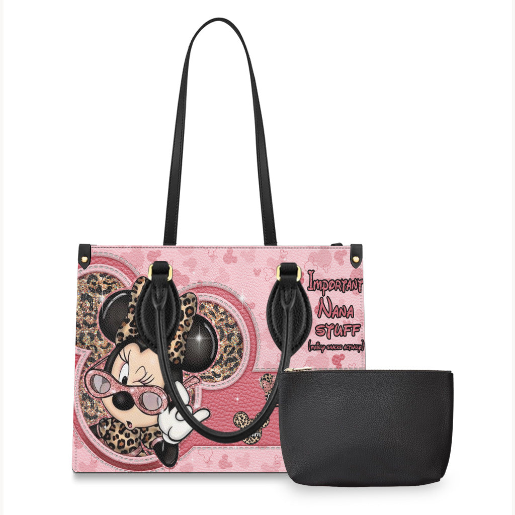 Important Nana Stuff Mainly Snacks Actually - Personalized Grandma Leather Handbag