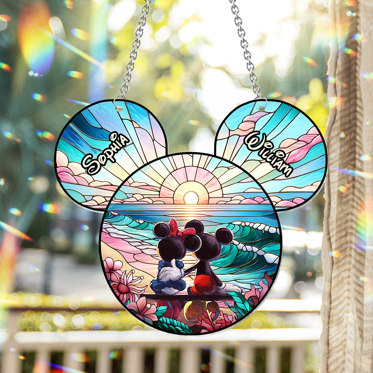 Romantic Sunrise - Personalized Mouse Window Hanging Suncatcher Ornament