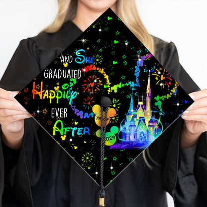 And She Graduated Happily Ever After - Personalized Graduation Cap Topper