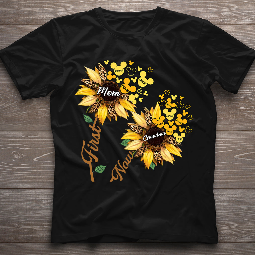 First Mom Now Grandma Sunflower Mouse Ears - Personalized Grandma T-shirt And Hoodie