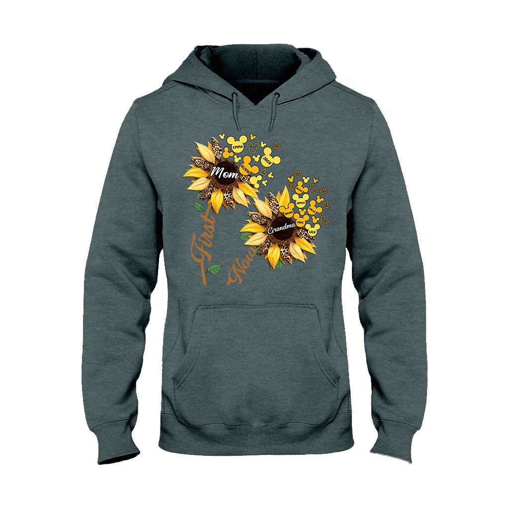 First Mom Now Grandma Sunflower Mouse Ears - Personalized Grandma T-shirt And Hoodie