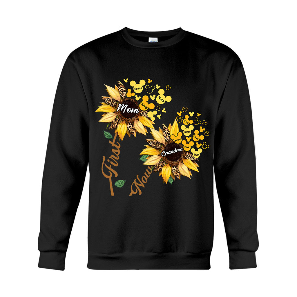 First Mom Now Grandma Sunflower Mouse Ears - Personalized Grandma T-shirt And Hoodie