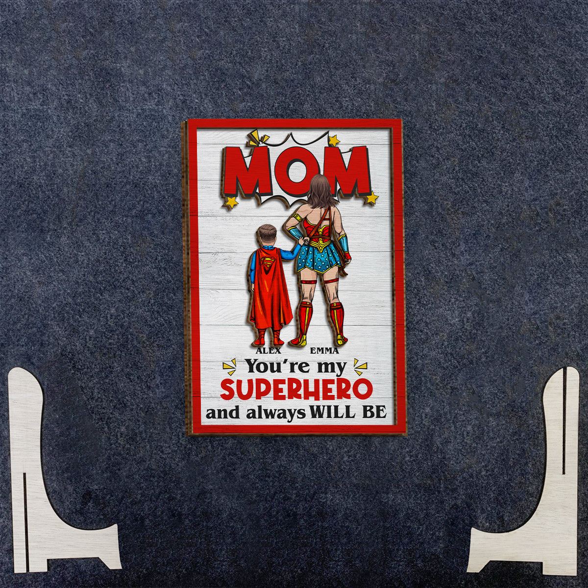 Super Mom - Personalized Mother 2 Layered Wood Sign / Wood Plaque