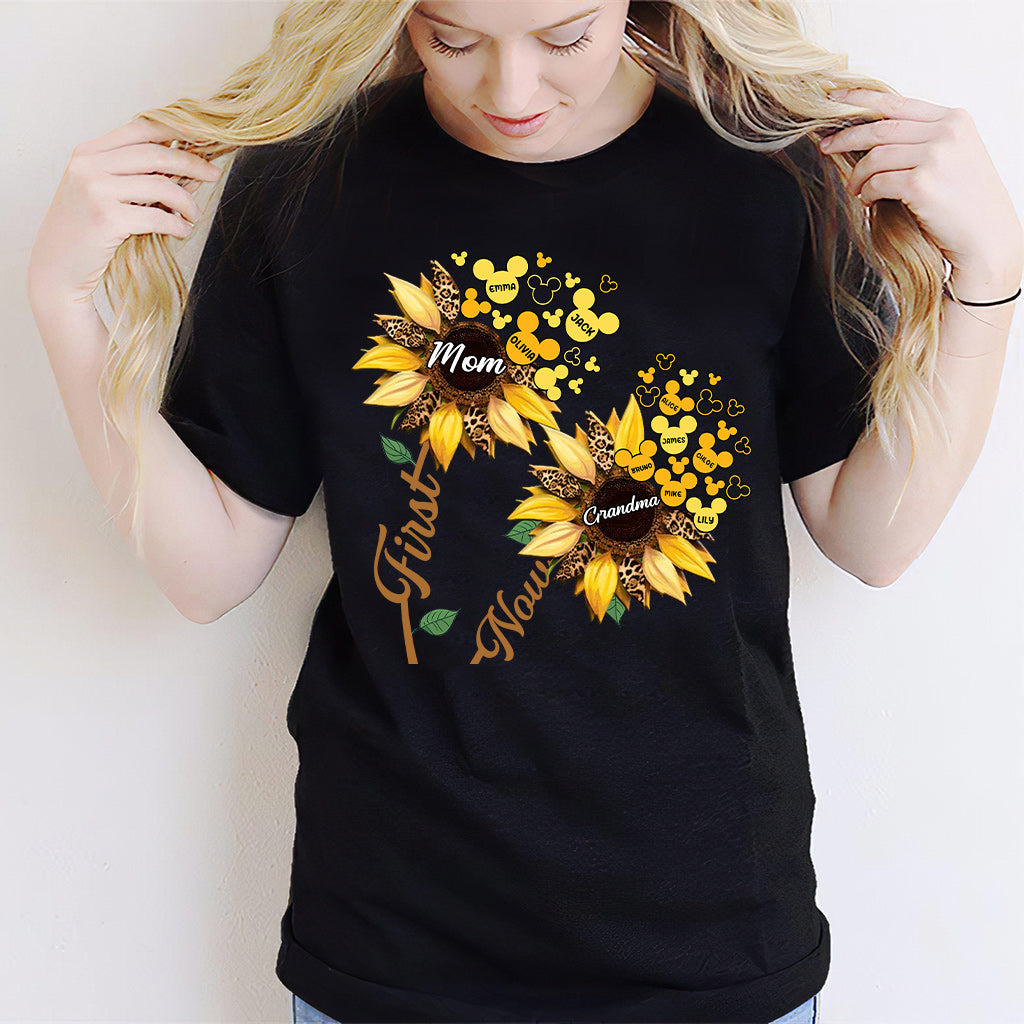 First Mom Now Grandma Sunflower Mouse Ears - Personalized Grandma T-shirt And Hoodie