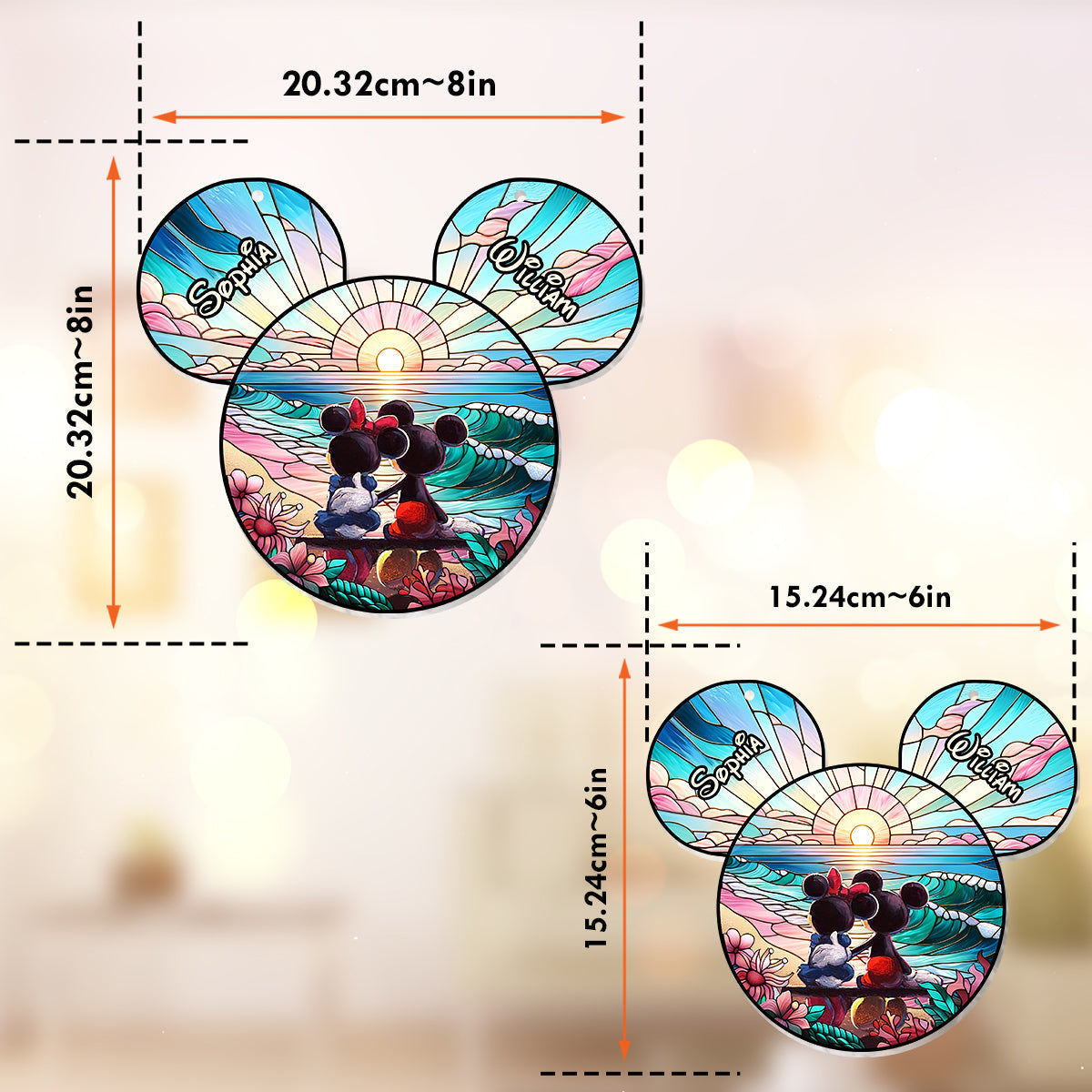 Romantic Sunrise - Personalized Mouse Window Hanging Suncatcher Ornament