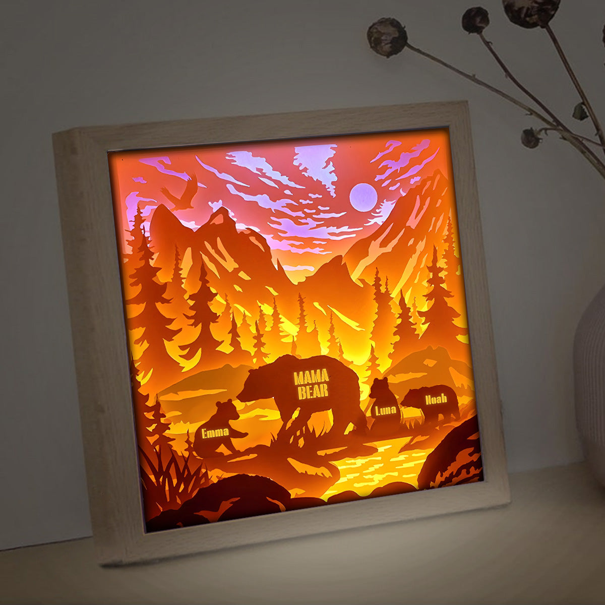 Mama Bear - Personalized Mother Light Shadow Box