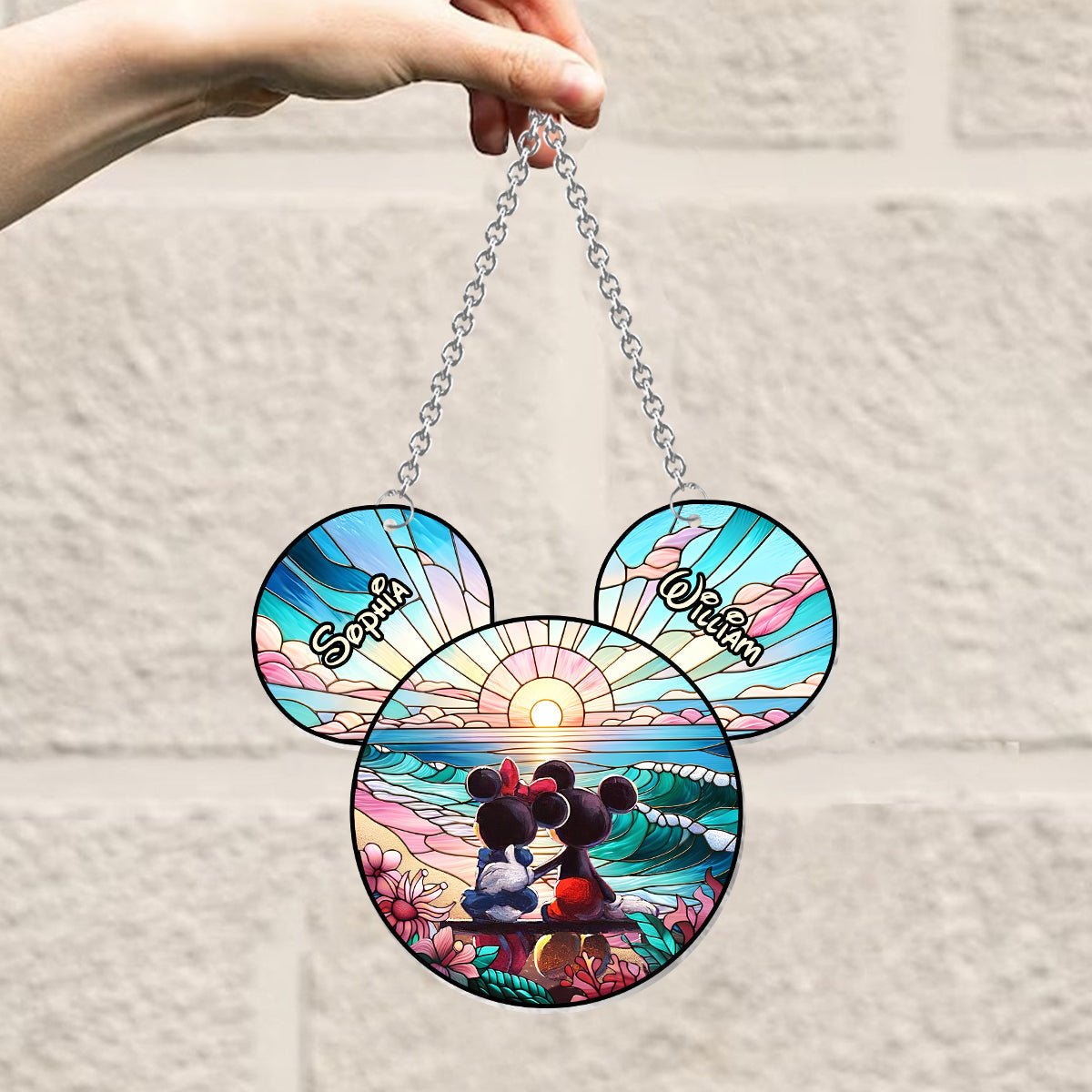 Romantic Sunrise - Personalized Mouse Window Hanging Suncatcher Ornament