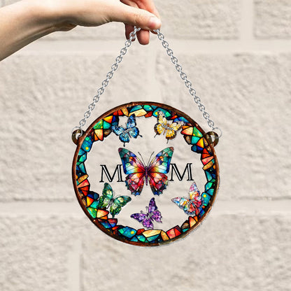 Butterfly Stainglass Mother - Personalized Mother Window Hanging Suncatcher Ornament