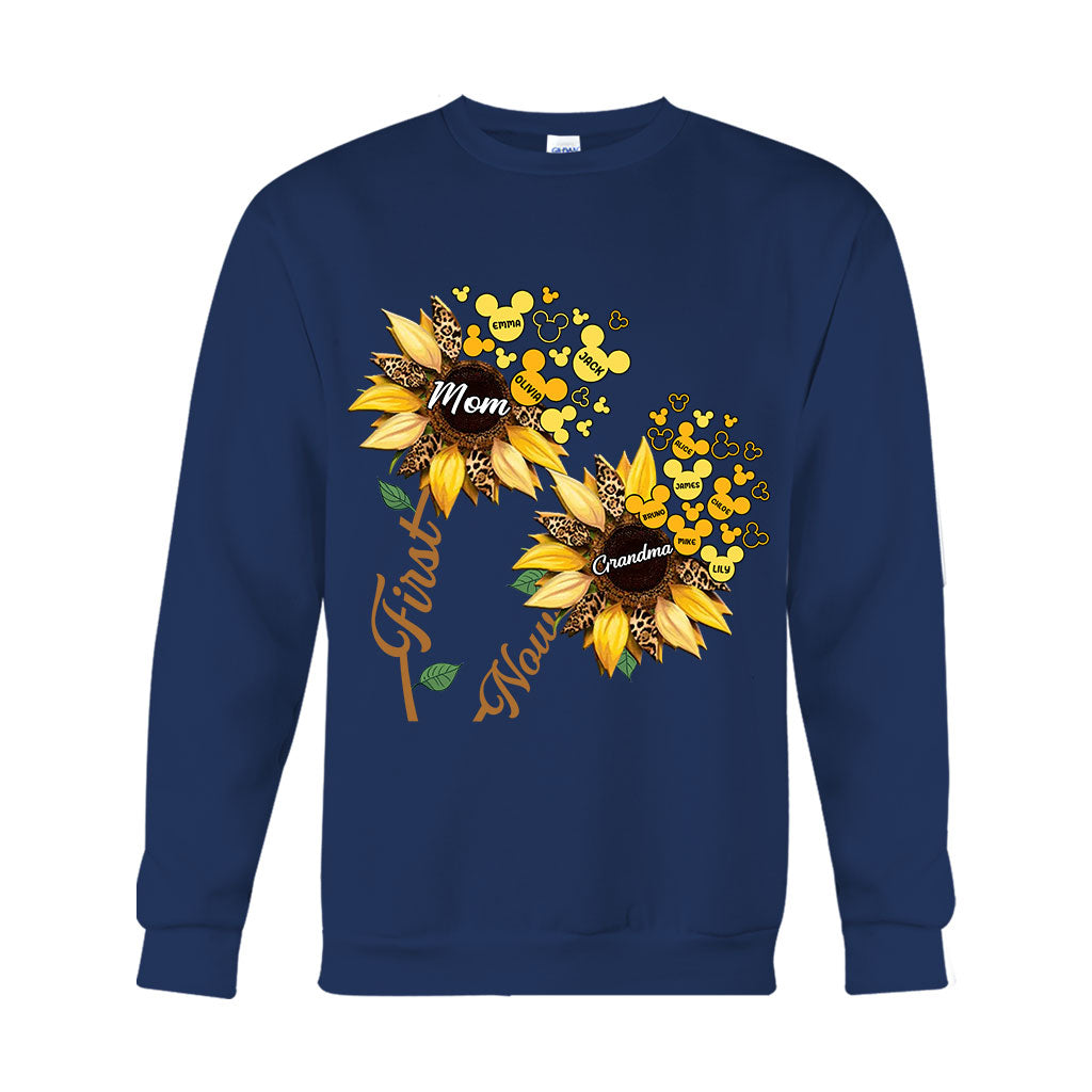 First Mom Now Grandma Sunflower Mouse Ears - Personalized Grandma T-shirt And Hoodie