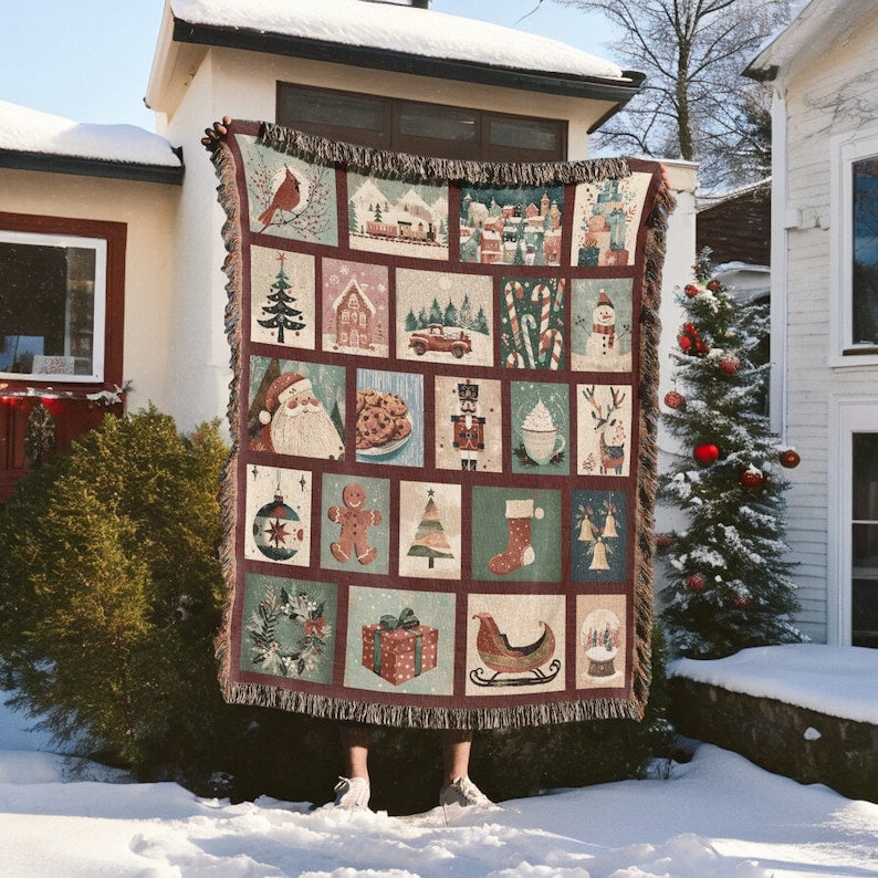 Whimsical Christmas Woven Blanket Christmas Blanket 0924