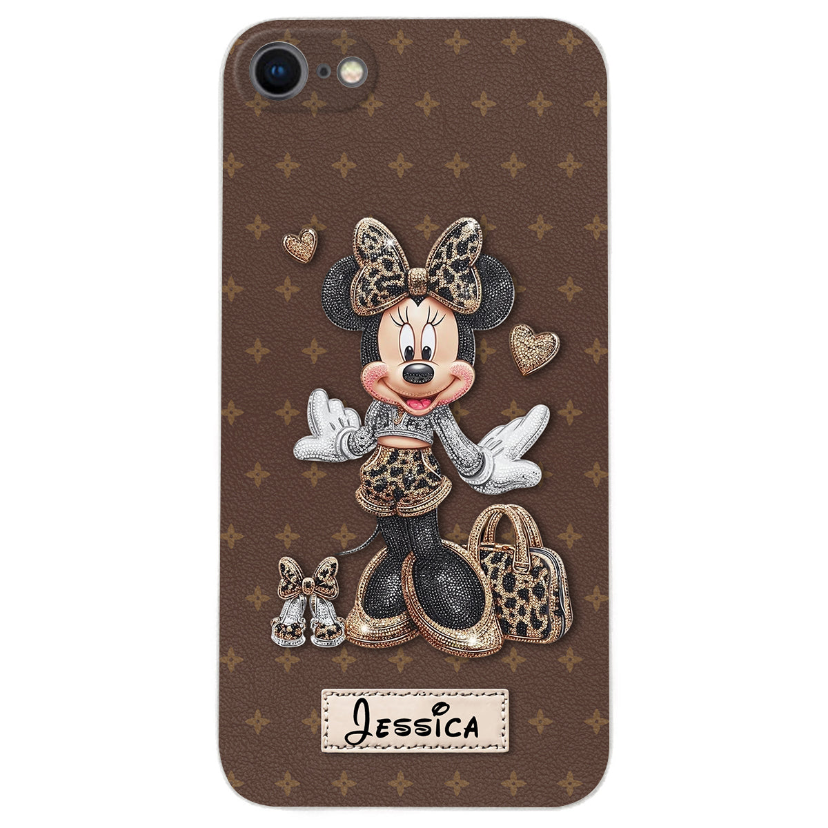 Chic Leopard Print & Bow Mouse - Personalized Mouse Leather Phone Case