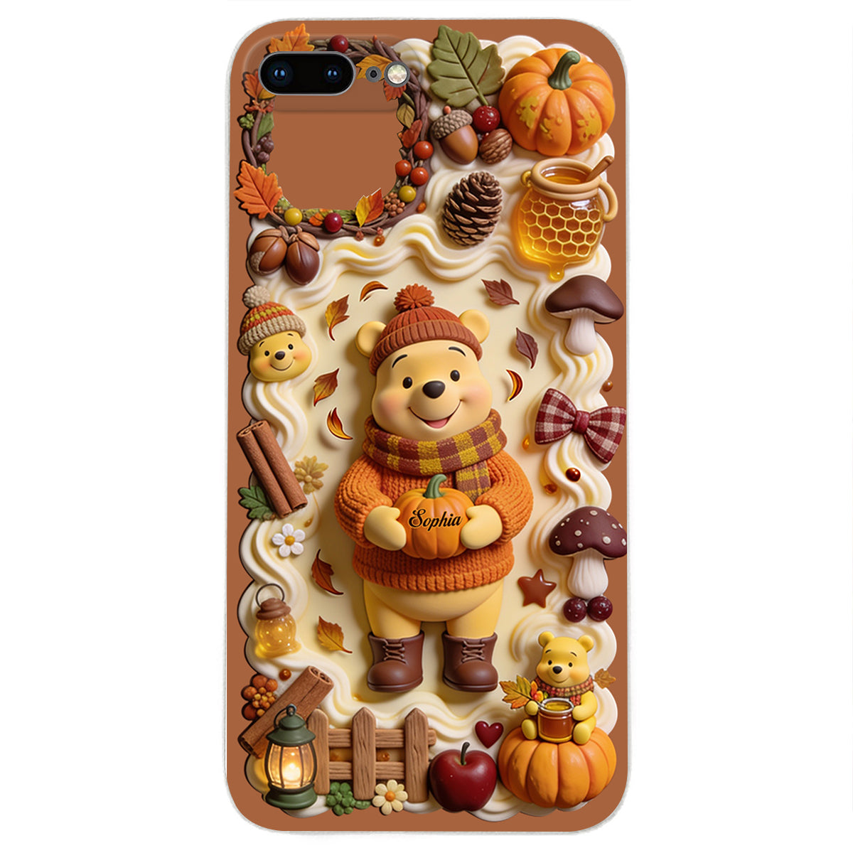 Cozy Vibe Cute Bear - Personalized Yellow Bear 3D Embossed Leather Phone Case