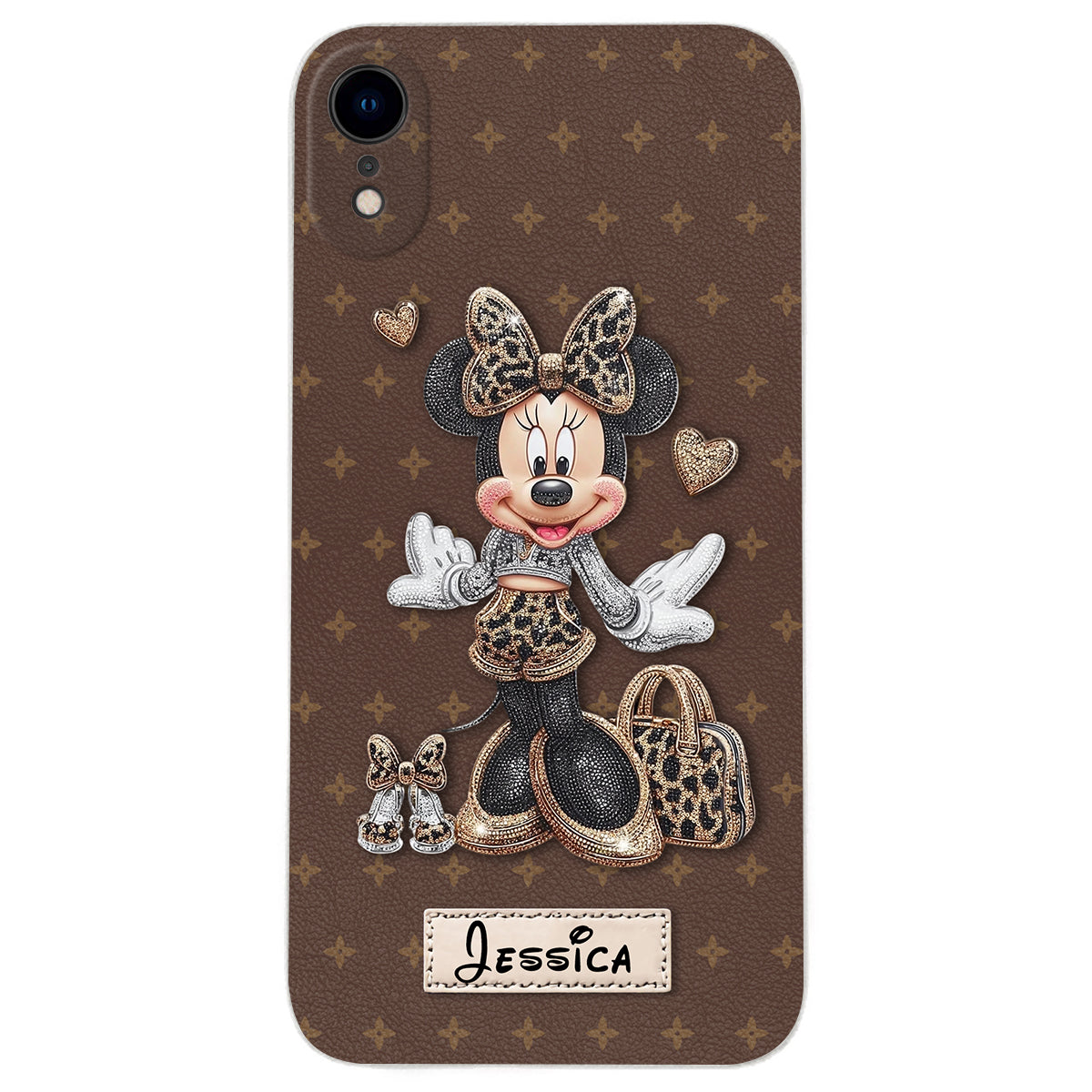 Chic Leopard Print & Bow Mouse - Personalized Mouse Leather Phone Case